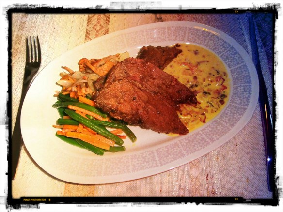 Deer liver with creamy-beer sauce